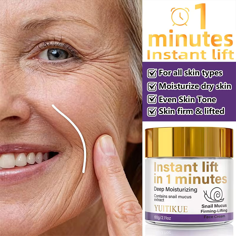 YUITIKUE Crema Reafirmante Instant Lift 60g — Baba de Caracol, Hidrata, Tensa y Unifica el Tono en 1 Minuto, Fórmula Ligera