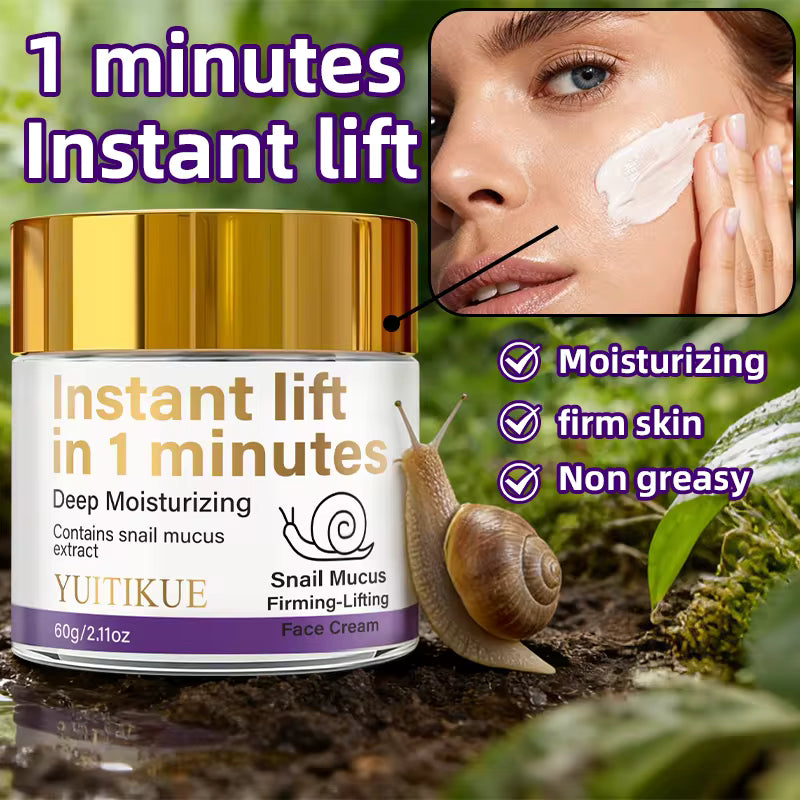YUITIKUE Crema Reafirmante Instant Lift 60g — Baba de Caracol, Hidrata, Tensa y Unifica el Tono en 1 Minuto, Fórmula Ligera